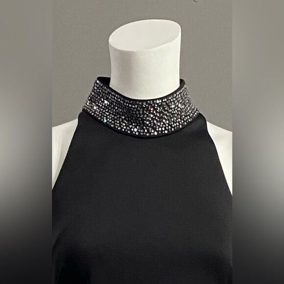 Calvin Klein Rhinestone Beaded Collar Black Halter Dress Size 4 - Picture 2 of 10